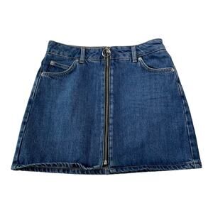 Topshop Womens Denim Skirt Size 4 Full Zip Mini Skirt Blue Jean Med Wash Skirt